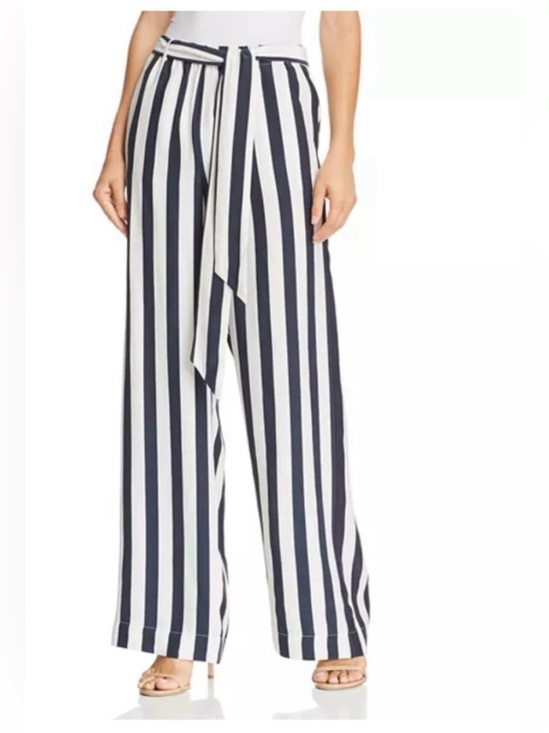 FRAME Pants - FRAME Silk Navy/Cream Wide Leg Belted Pants Size L
